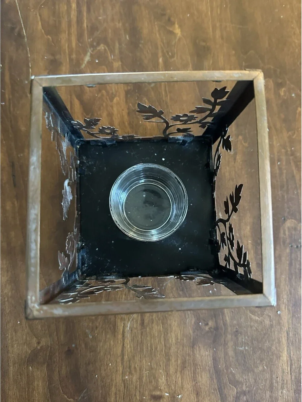 PartyLite Copper Floral Candle Holder Metal Lantern Votive Tealight Glass Insert